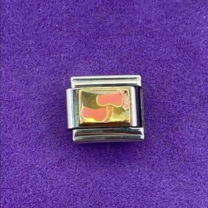 💛 Y2K Cass D’oro 18k Gold & Stainless Steel Pink Baby Feet Link Charm